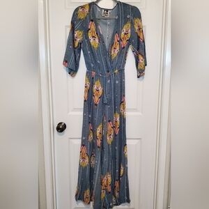 Jaase Wide Leg Bohemian Blue Short Sleeve Jumpsuit S